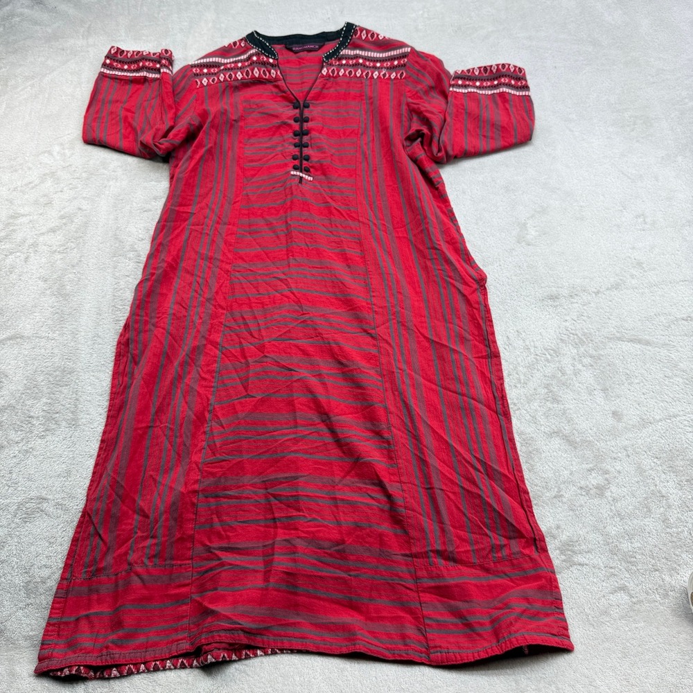 Rangmanch Kurta Tunic Women L Red Striped Embroidered Cotton Boho Festival Dress